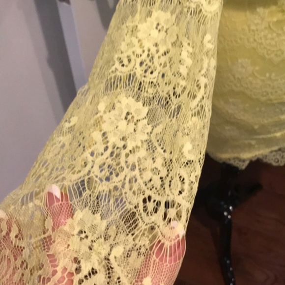 Light Yellow Lacey Mini Dress with Open Back - Picture 2 of 8